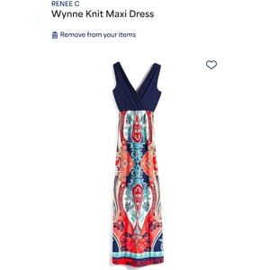 Renee C Coral & Navy Tribal Graphic 🦚 Maxi Goddess Dress Sz Large